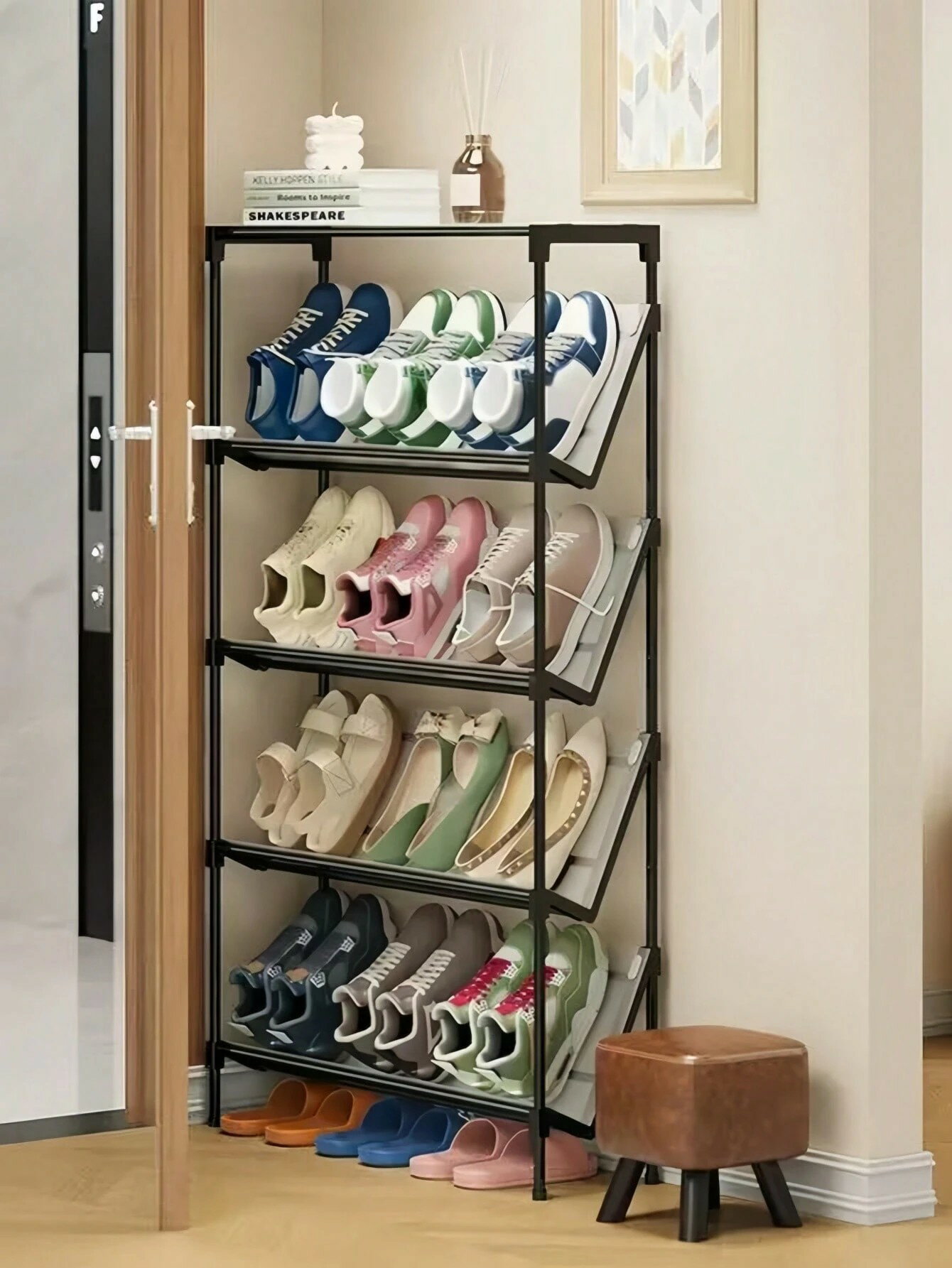 MxPROインチのシューズラック1個 玄関スペース節約シューズオーガナイザー、屋内傾斜棚、多段イージー..