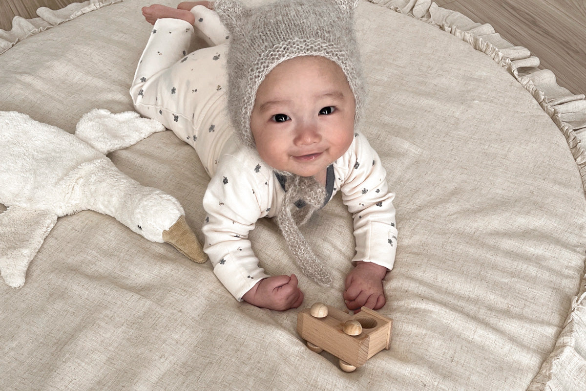 ティングルマット リネン混素材のラッフルプレイマット NATURAL MAISON（ナチュラルメゾン） ナチュラル ベージュ オフホワイト お昼寝 新生児 乳児 ベビークッション 出産祝い 自宅用 2