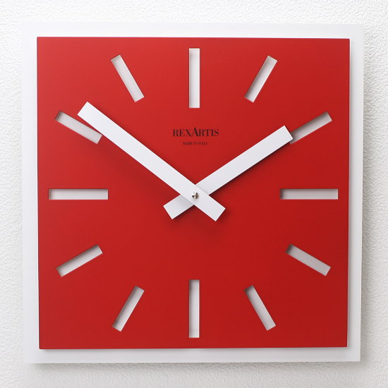 スクエアデザイン 木製 掛け時計 イタリア製 ウォールクロック REXARTIS (アナログ おしゃれ シンプルモダン お祝い 新築祝い 開店祝い 結婚祝い サロン オフィス 事務所 開業祝い 記念品)