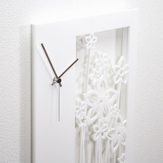 大きい 時計 壁掛け 掛け時計 壁掛け時計 おしゃれ 掛時計 かべかけ時計 イタリア製 アートパネルクロック i DETTAGLI 【LILLA】64cm×29cm プレキシグラス アナログ 切り絵アート 新築祝い 開業祝い 記念品 ホテル レストラン 花大型 [3]