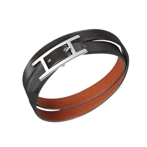 【エントリーPT5倍】HERMES エルメスビーアピ　2連レザーブレスレット2重リバーシブル シルバー　Behapi Double Tour H064692CKAA　【新品・未使用・正規品】