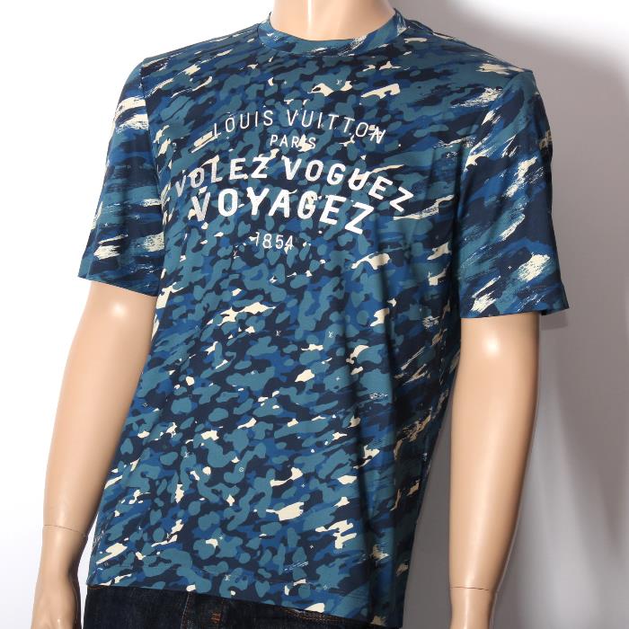 LOUIS VUITTON　ルイヴィトン限定　半袖Tシャツ　ブルーカモフラ迷彩　モノグラム　1a192　メンズ　コレクション【新品・未使用・正規品】売れ筋