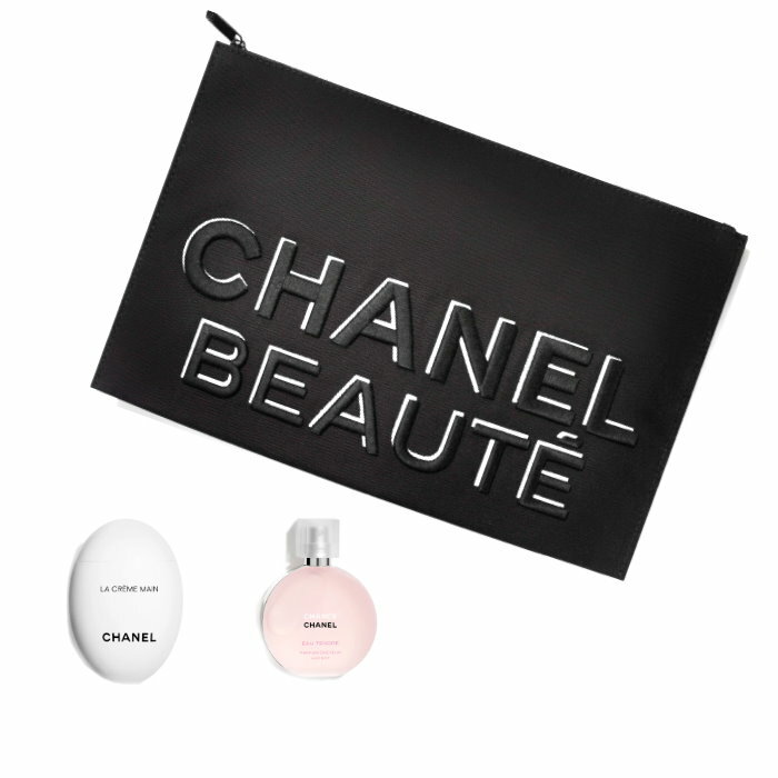 シャネル CHANEL シャネル マスト ハヴ セット限定ポーチ　ポーチ　chanel-holiday-2022　コフレ3点set　ハンドクリーム　ラ クレーム マン　チャンス オー タンドゥル ヘアミスト　化粧品 コスメ メイク　クラッチバッグ【新品/未使用/正規品】