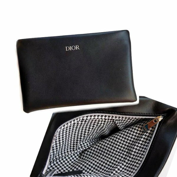 ディオール DIOR　ディオール ポーチ ブラックレザー調　千鳥格子　dior-pouch-BK2022　コスメ ギフト コフレノベルティ 非売品【新品/未使用/正規品】