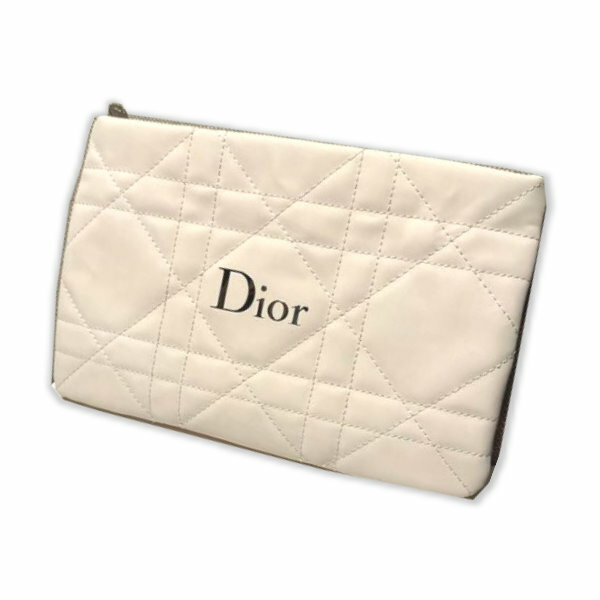 ディオール DIOR　ディオール　ポーチ　ホワイトクリーム　キルティングステッチ　レザー調　カナージュ　dior-pouch-white2022　コスメ ギフト コフレノベルティ 非売品【新品/未使用/正規品】