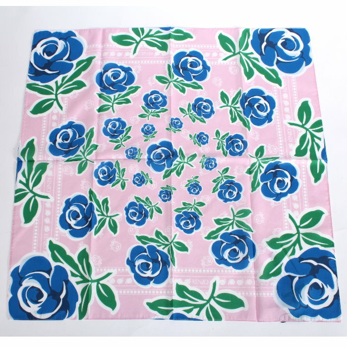 KENZO ケンゾー スカーフ 8EW313 33ピンク 70ブルー バラ薔薇 ストール マフラー ...
