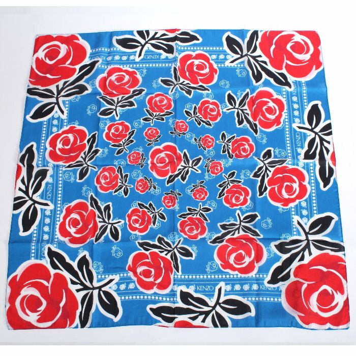 KENZO ケンゾー スカーフ 8EW313 33ピンク 70ブルー バラ薔薇 ストール マフラー ...