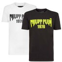 【期間限定】PHILIPP PLEIN フィリップ プレイン 半袖 Tシャツ MTK4260 ホワイト ブラック/イエロー パンチングラバー ロゴ 六角 PPメタル マーク ラウンドネック カットソー トップス メンズ【新品 未使用 正規品】売れ筋