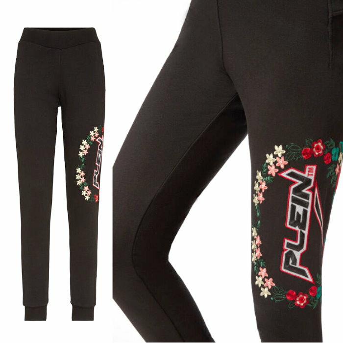 乐天商城 - PHILIPP PLEIN フィリップ プレイン スウェット パンツ ブラック WJT1069 ロゴ フラワー花刺繍 トラックパンツ ジョギング スエット トラウザーズ レギンス レディース売れ筋
