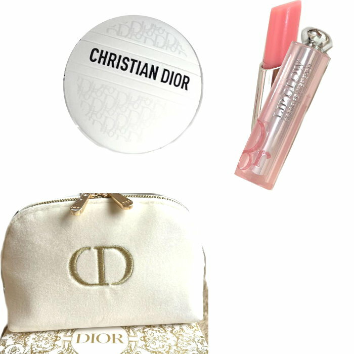 DIOR　ディオール ビューティー＆ケア セット アイボリーゴールドCDロゴ ポーチ　限定　ホリデー　 ディオール アディクト リップ グロウ #001 ピンク ル ボーム DIOR-GIFT-2023 コスメ ギフト コフレ【新品/未使用/正規品】【売れ筋】