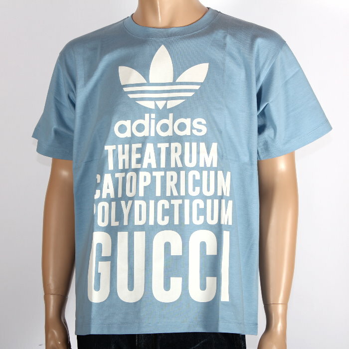 アディダス adidas x Gucci アディダス グッチ コラボ 限定 Tシャツ ブルー 616036 XJEW2 4709 ライトブルー　Sサイズ ロゴ トレフォイル ウェブ スリーストライプス 半袖 トップス カットソー メンズ レディース ユニセックス【新品/未使用/正規品】売れ筋