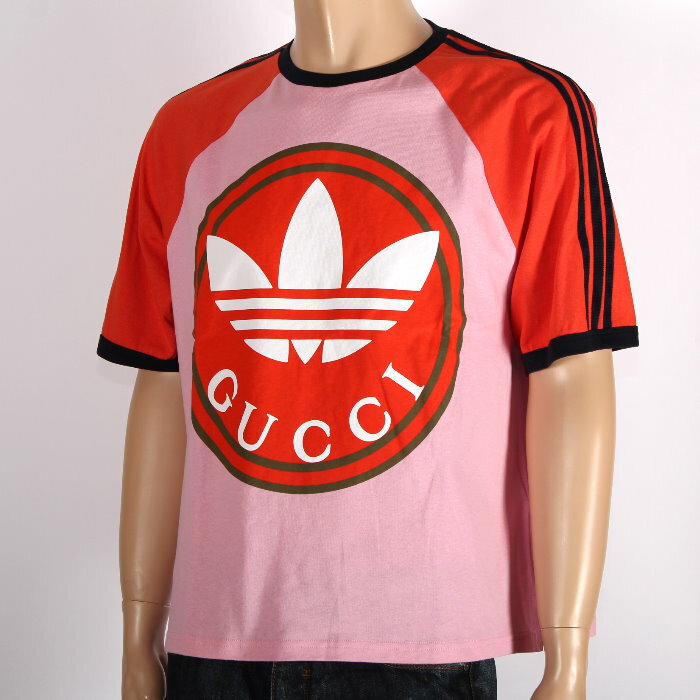 アディダス adidas x Gucci アディダス グッチ コラボ 限定 Tシャツ ピンク 722927 XJE1E 5454 Mサイズ ロゴ トレフォイル ウェブ スリーストライプス 半袖 トップス カットソー メンズ レディース ユニセックス【新品/未使用/正規品】売れ筋