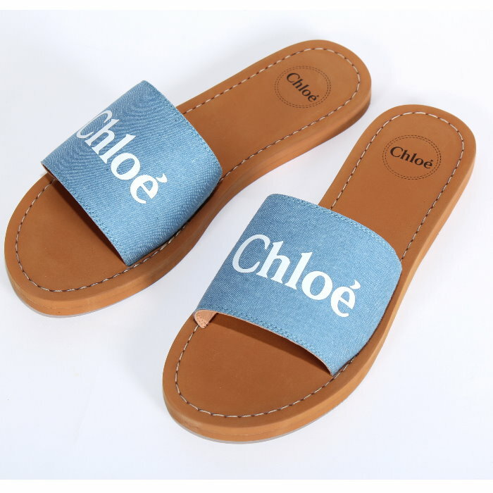 Chloe Kids クロエ キッズ フラット サンダル　ミュール デニムブルー C20185 Z10 大人着用可能サイズ サンダル スリッパ シューズ 靴 レディース【新品/未使用/正規品】売れ筋