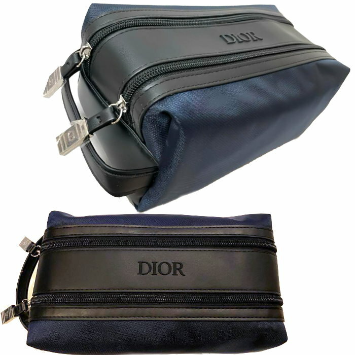 DIOR　ディオール　セカンドバッグ　クラッチバッグ　ブラックネイビー　ダブルファスナー　CD-pouch-father　ポーチ コスメ化粧　マルチケース　ビューティ　メンズレディユニセックス【新品/未使用/正規品】のサムネイル