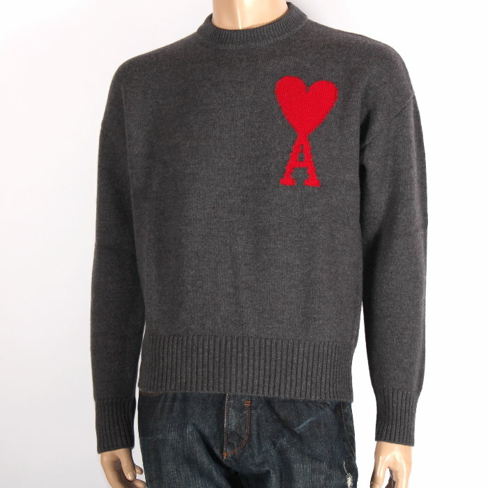 アミ パリス AMI PARIS ウール セーター グレー UKS002 018 067 ハート ロゴ クルーネック ニット トップス 男女兼用 メンズ レディ...
