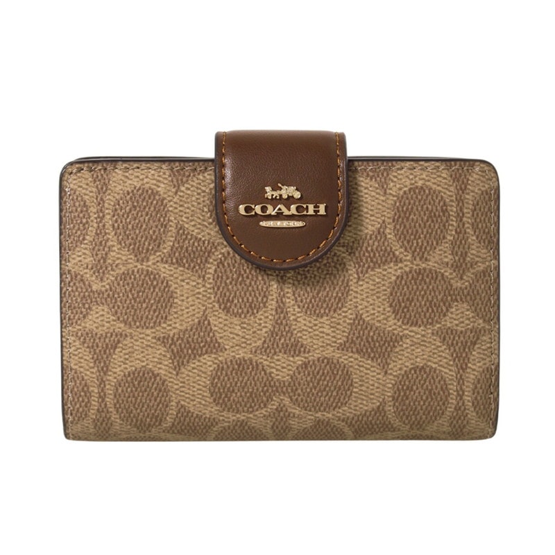 コーチアウトレット COACH OUTLET 二つ折り財布 CW786 IMXHE タン/ブラウン　シグネチャー【】