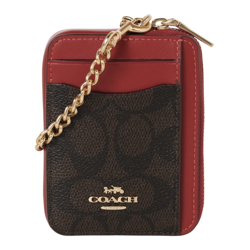 Rakuten - コーチアウトレット COACH OUTLET コインケース CW883 IMXD0 ウォルナット/レッド　パスケース　カード　キー　チェーン付き　シグネチャー【】