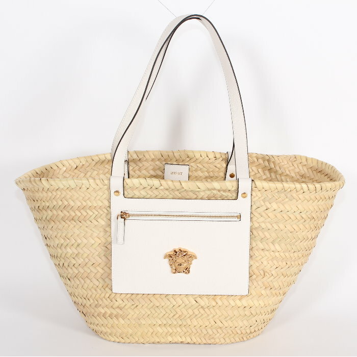 【エントリーpt5倍】【期間限定】 ヴェルサーチェ VERSACE ストロー バッグ 11019454 ホワイト ブラウン メドゥーサ メデューサ メタル トートバッグ かごバッグ カゴ 籠 レディース ユニセックス 売れ筋