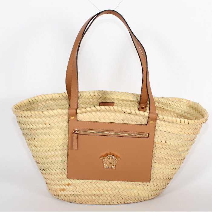 【エントリーpt5倍】【期間限定】 ヴェルサーチェ VERSACE ストロー バッグ 11019454 ホワイト ブラウン メドゥーサ メデューサ メタル トートバッグ かごバッグ カゴ 籠 レディース ユニセックス 売れ筋