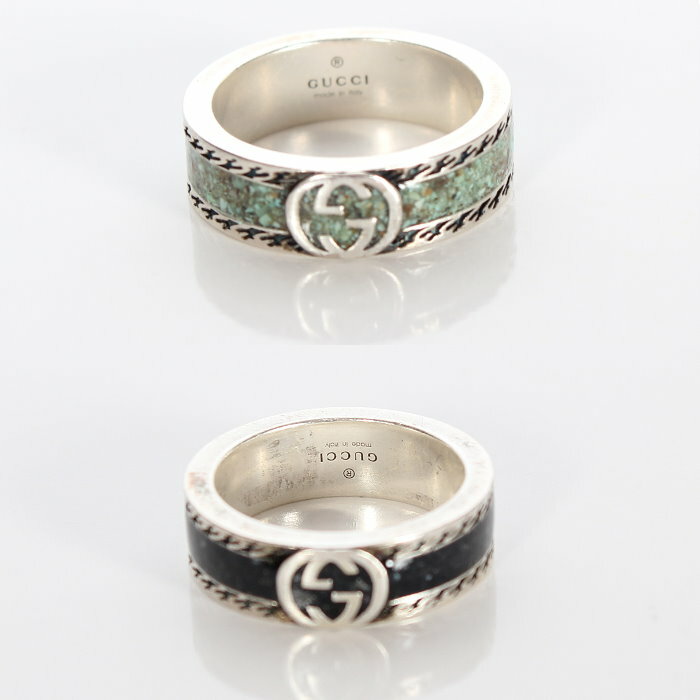GUCCI グッチ インターロッキングG リング 645573 J8410 1064 ブラック 9071 ライトブルーエイジングフィニッシュ スターリングシルバー925 エナメル 指輪 アクセサリー メンズ レディース ユニセックス 売れ筋