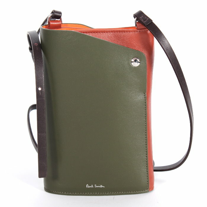 【期間限定】 ポールスミス PAUL SMITH レザー ショルダーバッグ M1A 7720 LDECOR カーキ＆ブラウン＆ブルー ロゴプリント ウォレット フォーン 財布 携帯 バッグ サコッシュ かばん 鞄 PS メンズ レディースユニセックス 売れ筋