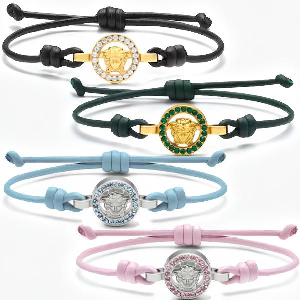 Rakuten - ヴェルサーチ VERSACE メドゥーサ '95 クリスタル レザー ブレスレット ラインストーン 長さ調節可能 ブラック グリーン ピンク ブルー レディース メンズ ユニセックス アクセサリー ベルサーチ ヴェルサーチェ 1019668