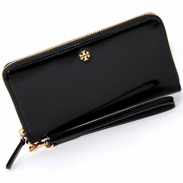 TORY BURCH トリーバーチ ラウンドファスナー長財布 176973 ブラック/Black/001 エマーソン スムースレザー ロゴメタル パスケース付き リストレット付き クラッチバッグ レディース ユニセックス 売れ筋