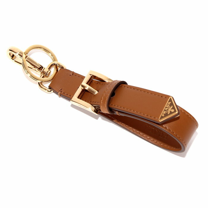 PRADA プラダ レザー キーチェーン 1PP186 ASK F03CW キャラメル/CARAMEL エナメルメタルトライアングルロゴ キーリング キーホルダー バッグチャーム メンズ レディース ユニセックス 売れ筋