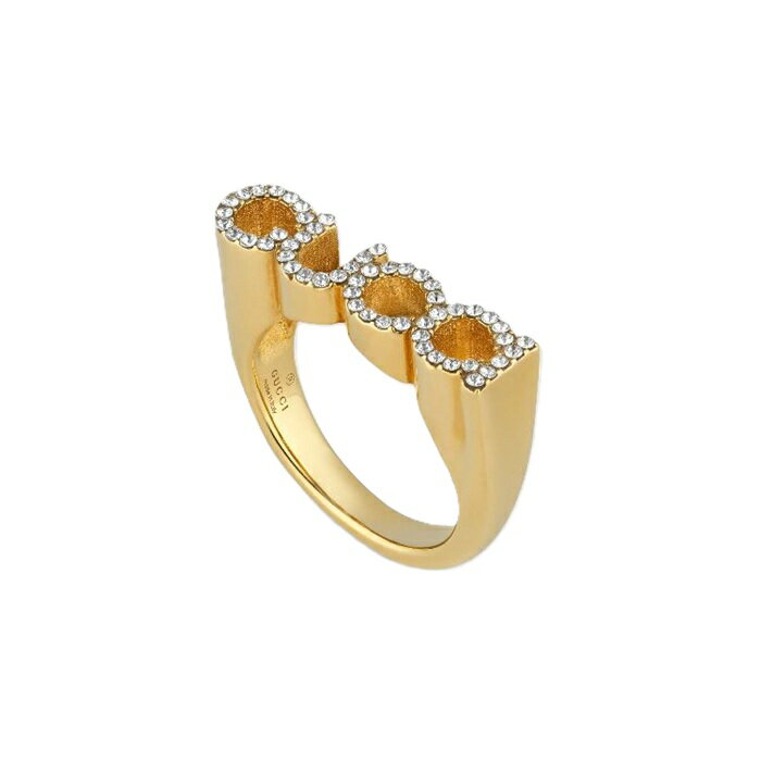 Rakuten - 【エントリーpt5倍】グッチ GUCCI スクリプト クリスタル リング 773857 J1D50 8062 ゴールド ラインストーンロゴ 指輪 アクセサリー レディース ユニセックス 売れ筋