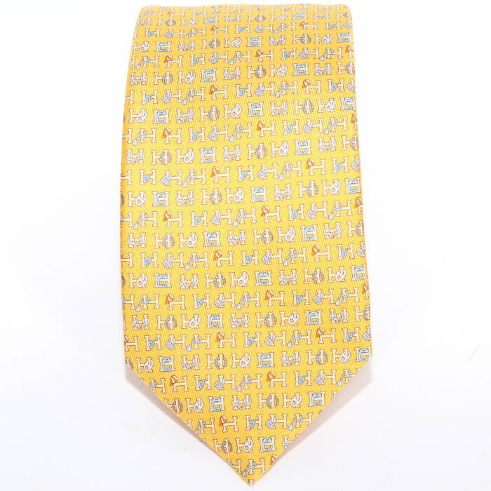 Rakuten - 【エントリーpt5倍】【期間限定】 HERMES エルメス シルクツイルタイ 7 cm 《Hコレクション》 H006381T 06 H柄 イエロー / 白 / グレー jaune / blanc / gris ネクタイ スーツ ビジネス 婚礼 成人式 メンズ ユニセックス 売れ筋