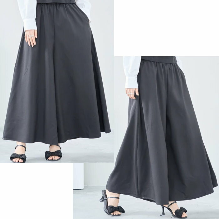 【2024新作】【L~LL】エクストラワイドパンツ(C35-327) レディース　12498630　フルレングスパンツ　フリーサイズ　ボトムス　ミス　ミセス20代30代40代50代60代フレアー体系カバー春夏秋冬オールシーズン
