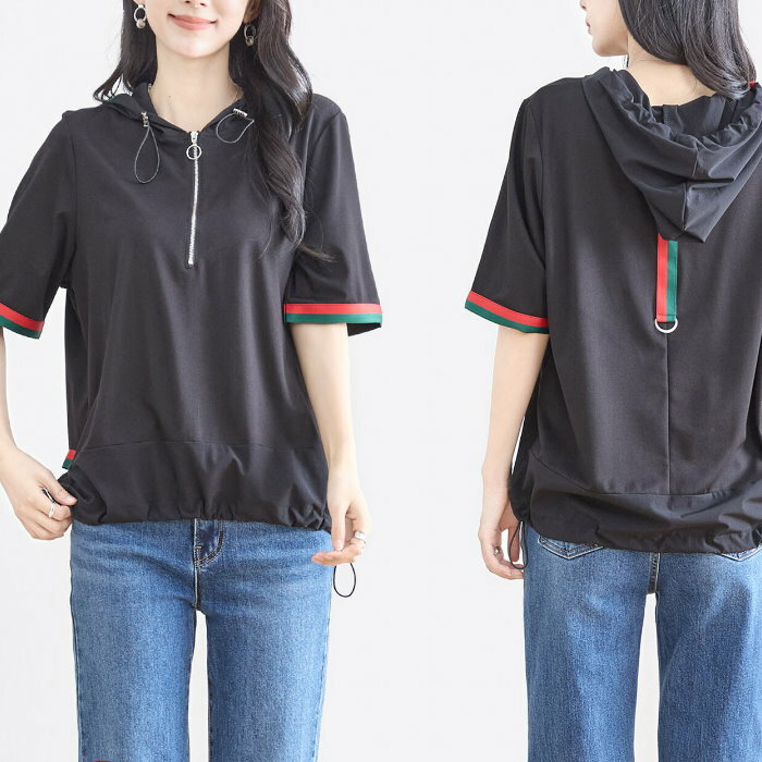 テープ使いハーフジップフーディトッ...