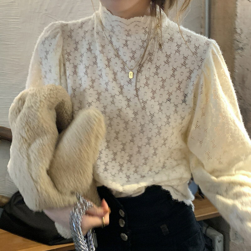 ◆ 送料無料 ◆ 即納 ◆　ブラウス 花模様 長袖 大きいサイズ 大きなサイズ 可愛い ハイネック パフスリーブ XL ゆったり 大人 カジュアル 20代 30代 40代 50代 お出かけ デート 普段使い 着回し