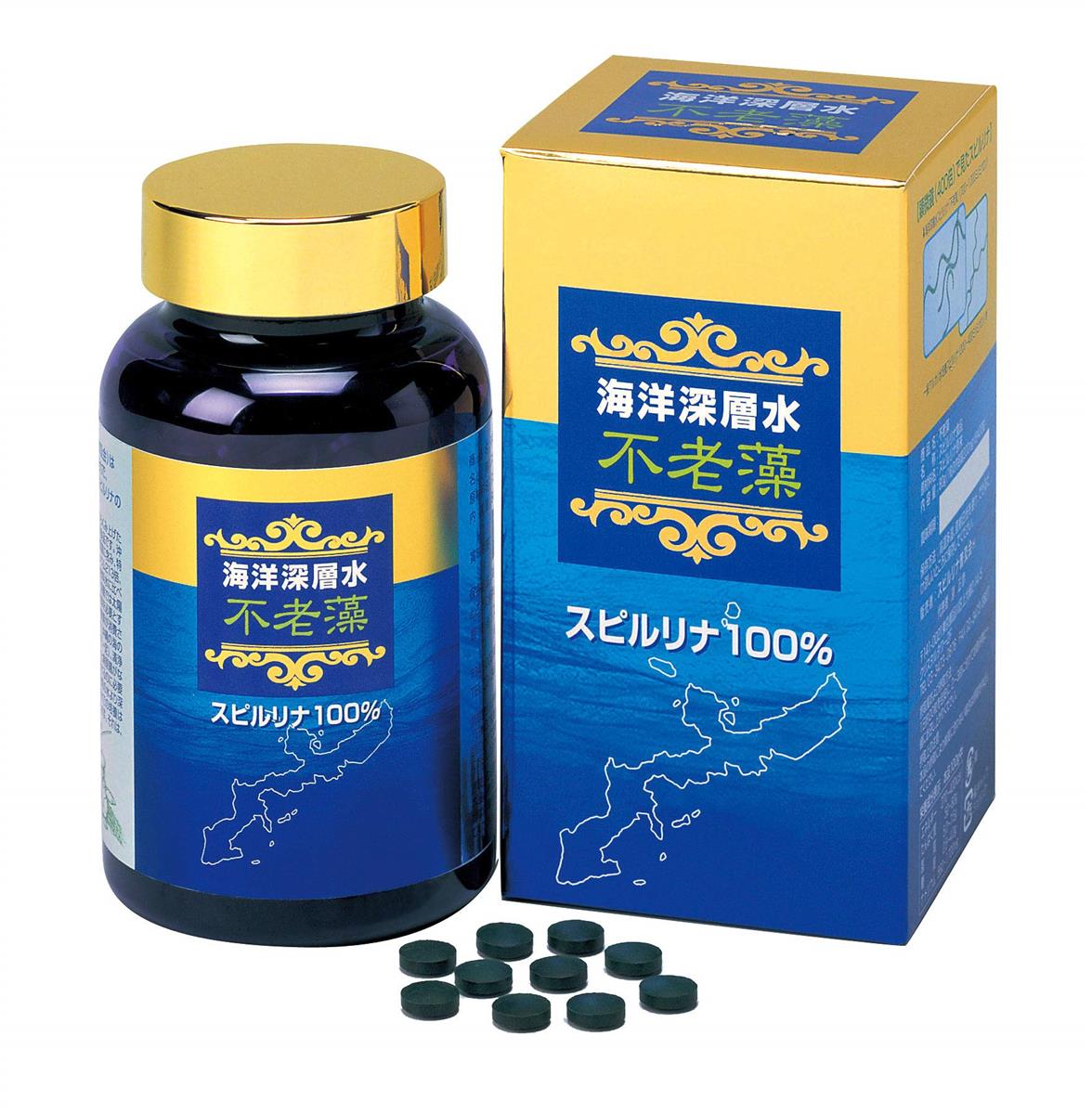 商品説明商品詳細【不老藻(ふろうそう) 海洋深層水純粋培養スピルリナ100%の商品詳細】 海洋深層水を使って培養したスピルリナを配合したサプリメントです。毎日の健康維持にお役立てください。 【基準値に占める割合】 1日あたりの摂取目安量に含まれる当該栄養成分の量が栄養素等表示基準値に占める割合 鉄：30.7-38.7％、β-カロテン：74.8-130.7％、ビタミンB12：201.5-374.5％ 【召し上がり方】 摂取量および摂取目安量 1日あたり20粒を目安に、お飲物と一緒にお召し上がり下さい。 【品名・名称】 スピルリナ食品 【栄養成分】 1日摂取量目安量20粒(4g)あたり エネルギー：10.6-19.7kcal、たんぱく質：1.9-3.4g、脂質：0.2-0.4g、糖質：0.2-0.4g、食物繊維：0.3-0.6g、ナトリウム：6.6-12.2mg、カルシウム：12.5-23.2mg、鉄：2.3-2.9mg、カリウム：3.7-6.9mg、マグネシウム：12.0-22.2mg、マンガン：0.09-0.17mg、亜鉛：0.12-0.22mg、銅：0.02-0.03mg、セレン：0.20-0.36μg、リン：28.1-52.3mg、β-カロテン：4040-7058μg、ビタミンB1：0.10-0.19mg、ビタミンB2：0.09-0.17mg、ビタミンB6：0.02-0.04mg、ビタミンB12：4.03-7.49μg、コバルト：0.01-0.02ppm、総カロテノイド：14-27mg、クロロフィルa：34-63mg、フィコシアニン：216-402mg 【注意事項】 ・開封後はキャップをしっかり締めてお早めにお召し上がり下さい。 ・本品は、多量摂取により疾病が治癒したり、より健康が増進するものではありません。1日の摂取量を守ってください。 ・本品は、特定保健用食品と異なり、消費者庁長官による個別審査を受けたものではありません。 ・食生活は、主食、主菜、副菜を基本に、食事のバランスを。 原材料名スピルリナ原末原産国製造販売元日本ジャパン・アルジェ株式会社TEL　 03-3473-8008営業時間　 平日9：00〜12：00　13：00〜18：00土・日・祝日は休業 広告文責キュアライフジャパン株式会社お問い合わせ先 0574-50-8306