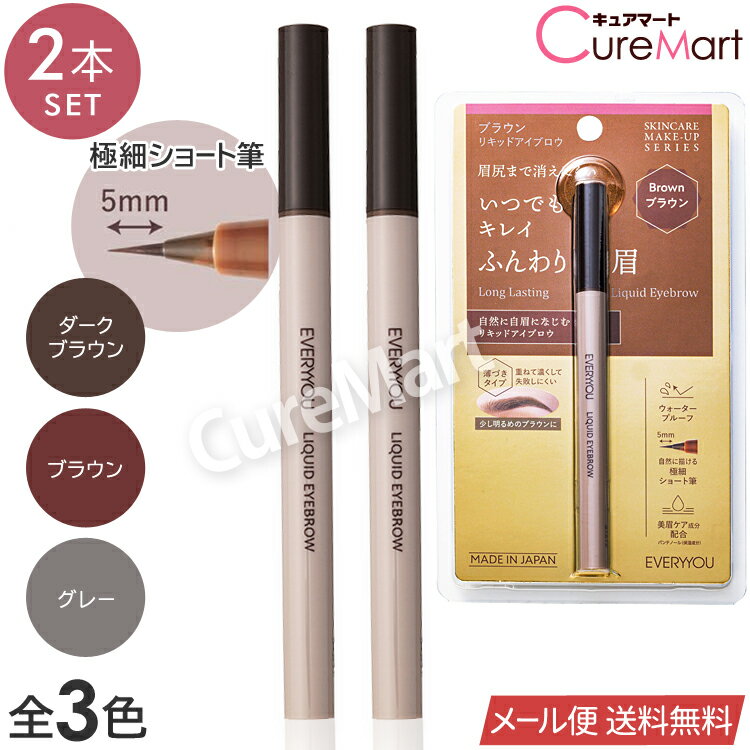 リキッドアイブロウ 極細筆タイプ 0.5mL◆2本セット 全3色 日本製 EVERYYOU【メール便 送料無料】ウォータープルーフ アイブロウ 落ちない にじまない 長時間キープ 薄づき アイブロー ふっくら眉 美眉 ナチュラル エブリユー ドウシシャ