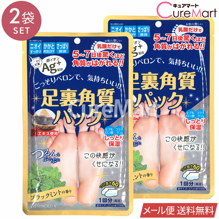 足裏角質パック ブラックミントの香り◆2袋セット 銀イオンAg+【メール便 送料無料】1000円ポッキリ 竹酢液 炭 角質取り 角質ケア 角質除去 ピーリング フットパック 足パック 足の臭い 対策 足のにおい かかとケア かかとつるつる 踵 ハッカ EVERYYOU エブリユー ドウシシャ