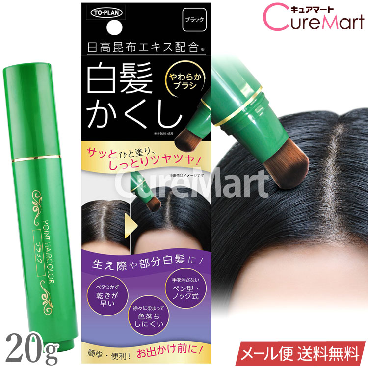 乐天商城 - 日高昆布 白髪かくし スティック ブラック 20g ノック式 やわらかブラシ 日本製 毛髪着色料 TKCN-003DB【メール便送料無料】ヘアカラー 筆タイプ TO-PLAN トプラン 速乾性 白髪ぼかし 黒 スティックパフ 白髪隠し 部分染め 生え際 東京企画
