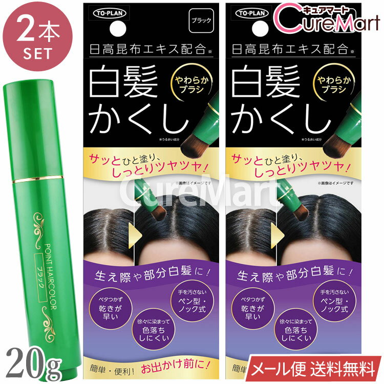 乐天商城 - 日高昆布 白髪かくし スティック ブラック 20g◆2本セット ノック式 やわらかブラシ 日本製 毛髪着色料 TKCN-003DB【メール便送料無料】ヘアカラー 筆タイプ TO-PLAN トプラン 速乾性 白髪ぼかし 黒 スティックパフ 白髪隠し 部分染め 生え際 東京企画