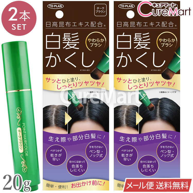 日高昆布 白髪かくし スティック ダークブラウン 20g◆2本セット ノック式 やわらかブラシ 日本製 毛髪着色料 TKCN-003DB【メール便送料無料】ヘアカラー TO-PLAN トプラン 速乾性 白髪ぼかし スティック ファンデーション 白髪隠し 白髪 部分 部分染め 茶 生え際 東京企画