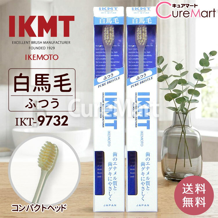 ＼セットがお得／ IKMT 歯ブラシ 白馬毛 ふつう コンパクトヘッド◆2本セット～ IKT9732 日本製 池本刷子工業天然毛 豚毛10％ エナメル質 やさしい 標準サイズ 歯茎マッサージ ハブラシ 池本 歯ブラシ イケモト IKEMOTO