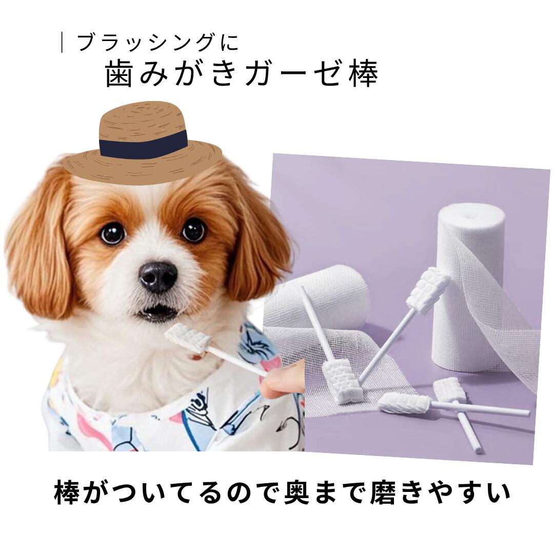 わんこさんもネコちゃんも ご利用いただけます 舐めても無害 安心してご利用ください ガーゼでいつも磨いているけど ●奥歯に指が入りにくい ●奥歯が磨きにくいなどに 磨きやすさを改善します 商品サイズ 約1．2×8cm 使い捨てでご利用ください ご利用においての注意点 ●再使用しないでください ●使用後はゴミ箱へ ●ペットが噛まないように注意してください ●かみちぎってしまい誤飲しないように 　監視のもとご利用ください