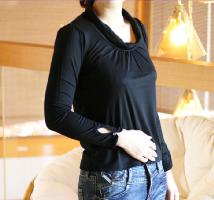 乐天商城 - ワイドネック 長袖 カットソー レディース 女性 ファッション 9号 Mサイズ トップス 骨格ウェーブ シンプル 無地 ファッション デザイン ロンT ロンティー ロングスリーブ 春 秋 冬 テロテロ