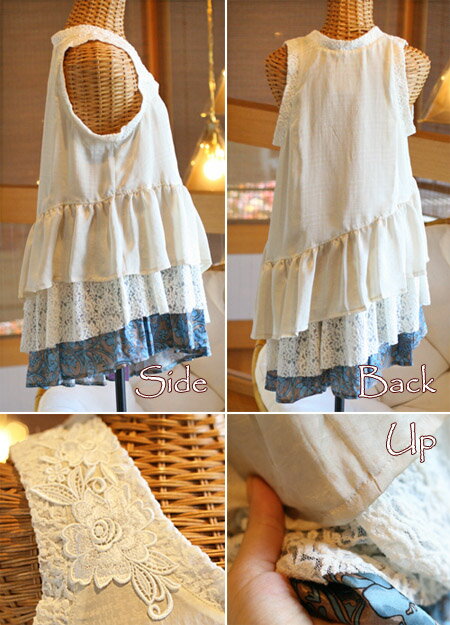 【お買い得！】だんだんフリル レース チュニック（返品交換ギフト包装不可）レディース 女性 かわいい 9号 Mサイズ ファッション トップス カットソー タンクトップ ノースリーブ ティアード ロング丈 骨格ウェーブ 華奢見え