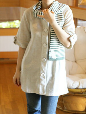 丸ボタンロングニットジャケットレデ...