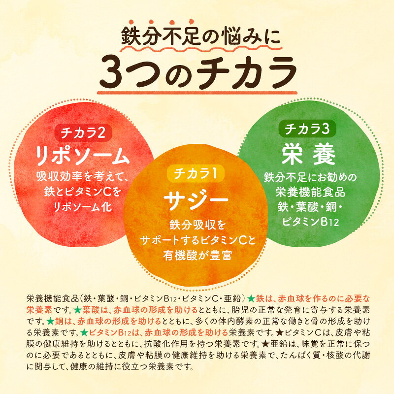 サジーワンオンラインショップの鉄分 サプリ 栄養機能食品 30日満足サプリ 60粒 サジー SajiOne サジーワン 鉄 銅 葉酸 ビタミンC 亜鉛 サプリメント リポソーム 鉄分不足 錠剤｜アングル3