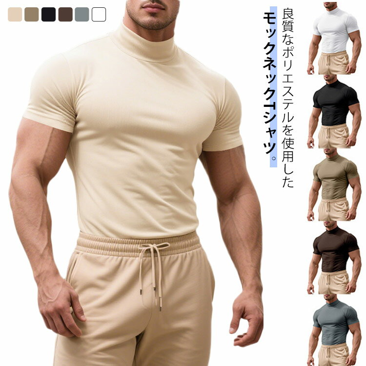 Rakuten - ハイネックTシャツ ティーシャツ ゴルフウェア ゴルフウェア 半袖 カットソー メンズ 夏 トップス モックネック 春 在宅 作業着 ストレッチ インナー ビジネス 普段着 スポーツ オフィス