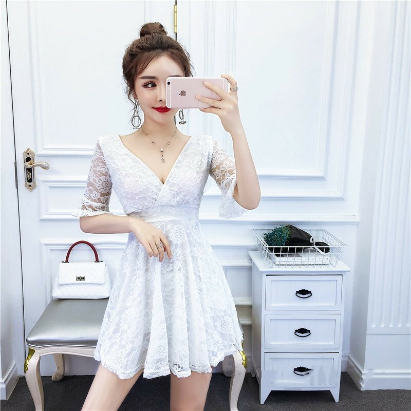 Rakuten - Vネック ボディコン 無地 スリム タイトワンピース Aライン ゆったり ミニ丈 ワンピース 着痩せ セクシー キャバドレス