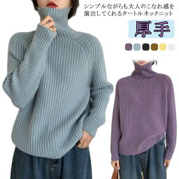 ニット 秋冬 ショート丈 ゆったり タートルネック セーター プルオーバー リブニット トップス 防寒 厚手 大きいサイズ リブ編み ネイビー ニットセーター ハイネック ハイネック あたっか ニット 紺 茶色 白 パープル きれいめ 韓国風 レディース