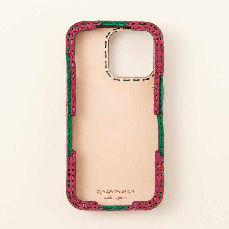 【OJAGA DESIGN オジャガデザイン】 KARIN (iPhone13) iPhone アイフォン iPhoneケース アイフォンケース iPhoneカバー アイフォンカバー ケース カバー 革 牛革 本革 レザー プレゼント ギフト グリーン 緑 ローズ ピンク 星 月 オジャガ