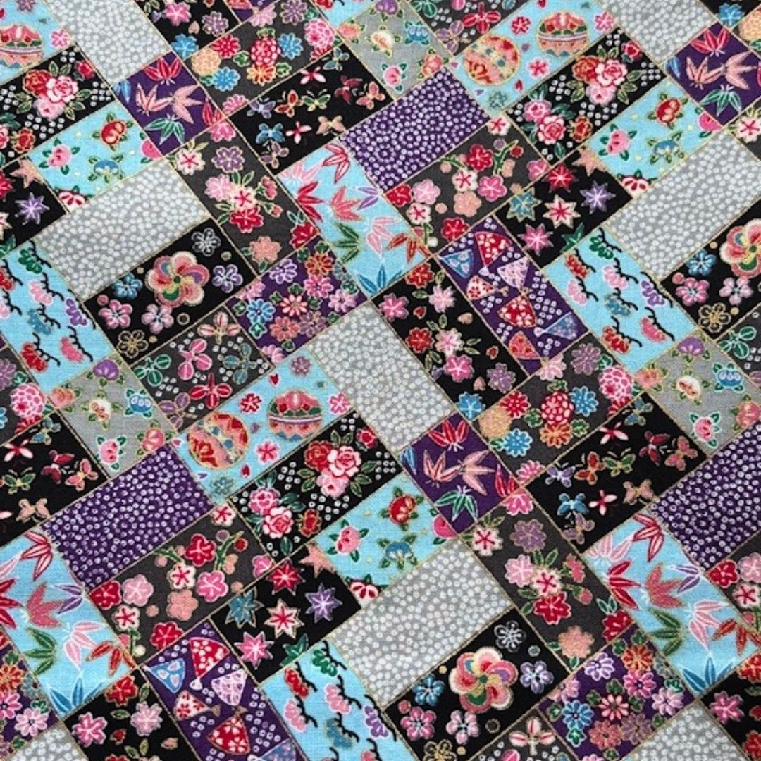 【ハギレ】プリント生地和柄1 花柄 約54x50cmカット済